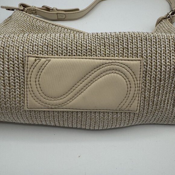The Sak Hobo Beige Cream Woven Crochet Shoulder Hobo Bag Purse Metallic Gold - Picture 4 of 15